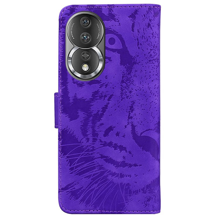 For Honor 80 5G PU Leather Phone Case Tiger Pattern Imprinted Folding Stand Wallet Cover - Purple