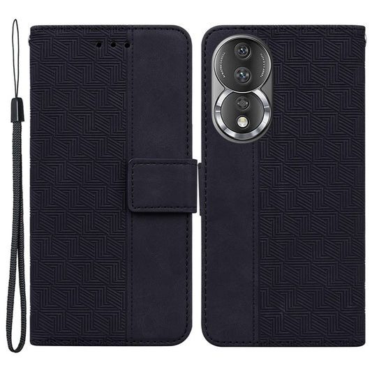 Anti-fall Phone Case For Honor 80 5G Imprinted Leather Phone Wallet Stand Protective Cover - Black