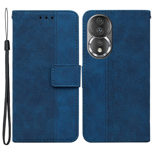 Anti-fall Phone Case For Honor 80 5G Imprinted Leather Phone Wallet Stand Protective Cover - Blue