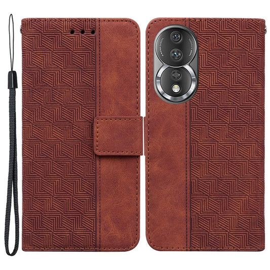Anti-fall Phone Case For Honor 80 5G Imprinted Leather Phone Wallet Stand Protective Cover - Brown