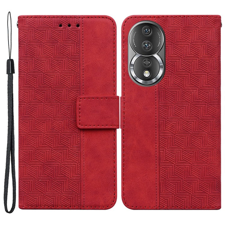 Anti-fall Phone Case For Honor 80 5G Imprinted Leather Phone Wallet Stand Protective Cover - Red