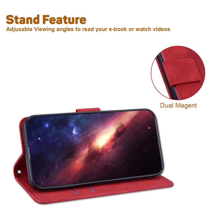 Anti-fall Phone Case For Honor 80 5G Imprinted Leather Phone Wallet Stand Protective Cover - Red