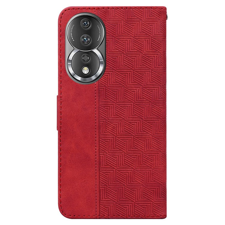 Anti-fall Phone Case For Honor 80 5G Imprinted Leather Phone Wallet Stand Protective Cover - Red