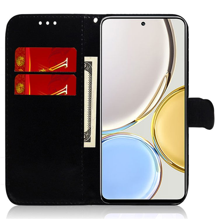Leather Phone Case For Honor 80 5G , Wallet Stand Dazzling Flower Pattern Anti-scratch Phone Cover with Strap - Blue