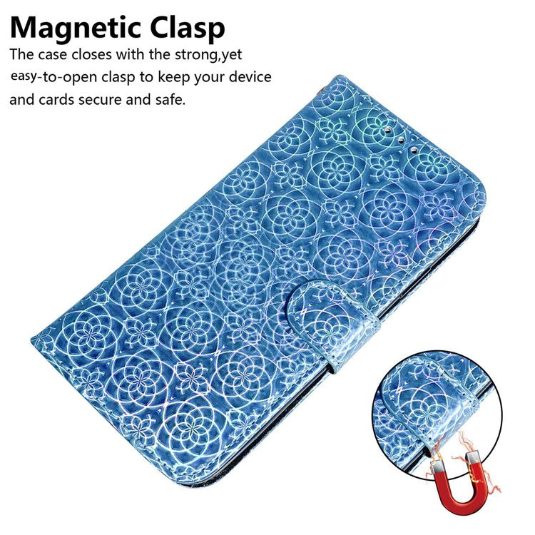 Leather Phone Case For Honor 80 5G , Wallet Stand Dazzling Flower Pattern Anti-scratch Phone Cover with Strap - Blue