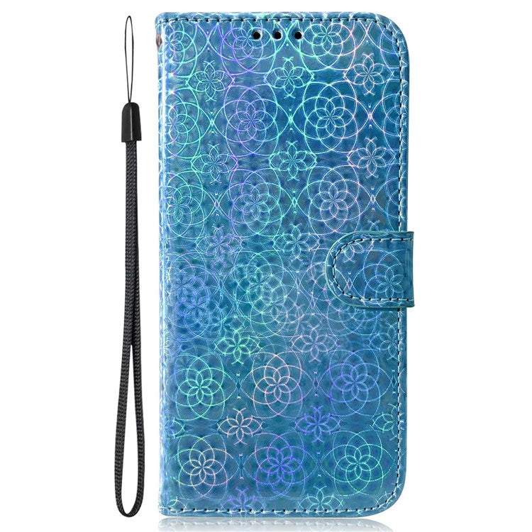 Leather Phone Case For Honor 80 5G , Wallet Stand Dazzling Flower Pattern Anti-scratch Phone Cover with Strap - Blue