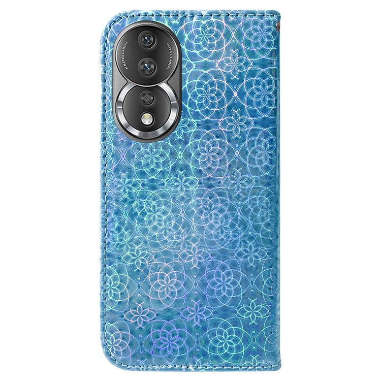 Leather Phone Case For Honor 80 5G , Wallet Stand Dazzling Flower Pattern Anti-scratch Phone Cover with Strap - Blue