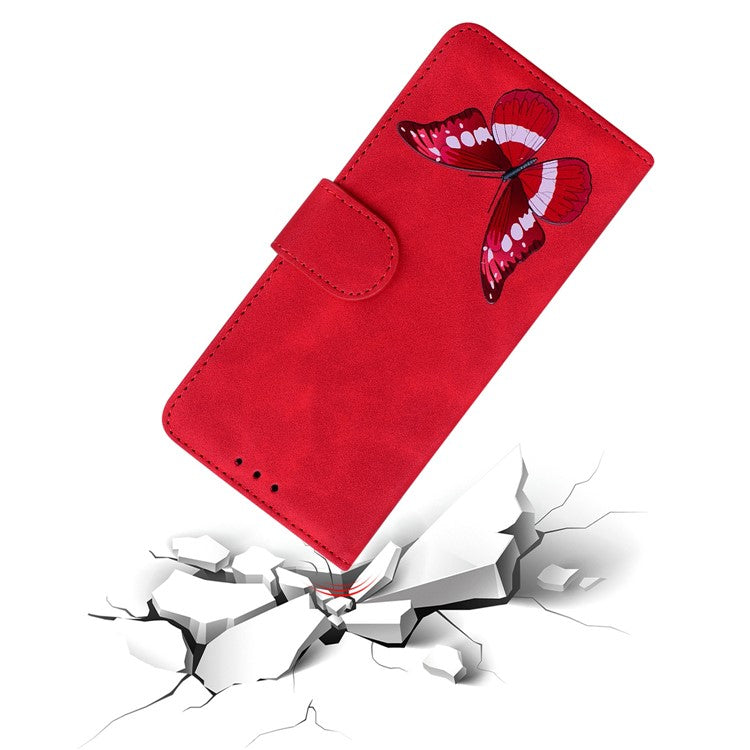 For Honor 80 5G Butterfly Printing Full Protection Phone Cover Leather Wallet Stand Smartphone Case - Red