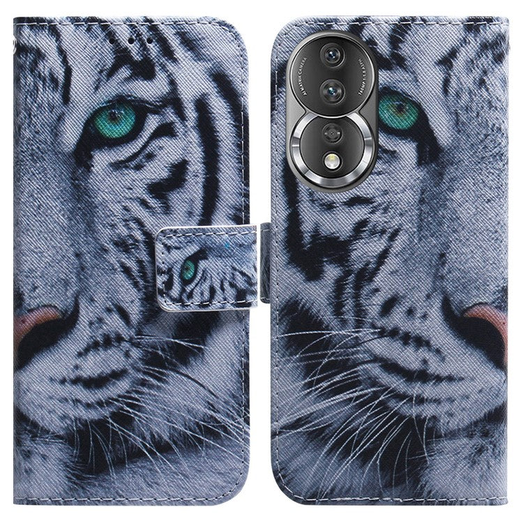 For Honor 80 5G PU Leather Stand Phone Case Pattern Printing Anti-drop Wallet Cover - Tiger Head