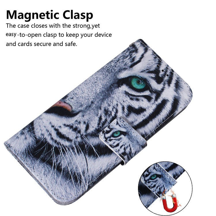 For Honor 80 5G PU Leather Stand Phone Case Pattern Printing Anti-drop Wallet Cover - Tiger Head