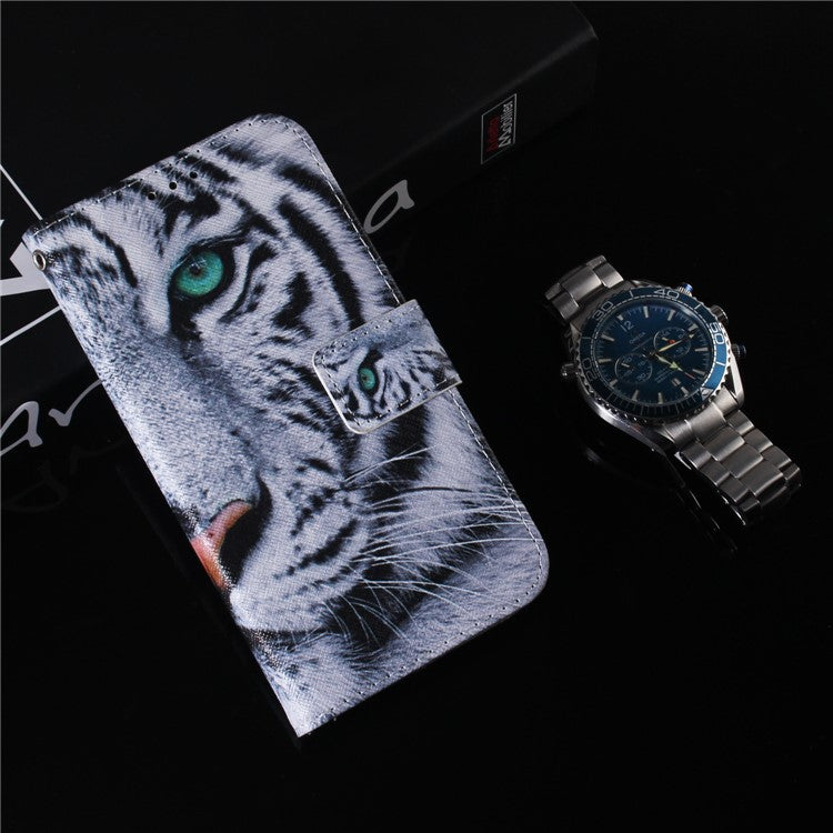 For Honor 80 5G PU Leather Stand Phone Case Pattern Printing Anti-drop Wallet Cover - Tiger Head