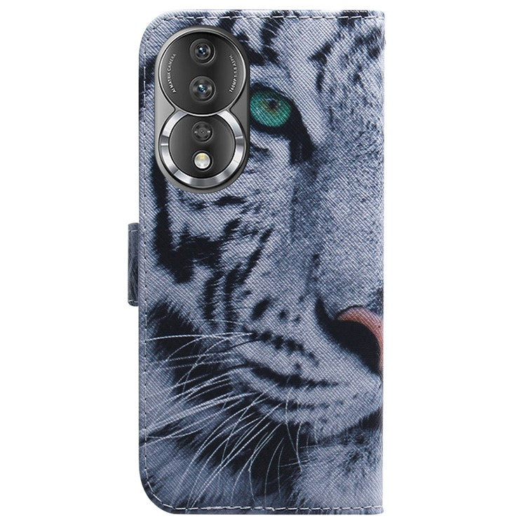 For Honor 80 5G PU Leather Stand Phone Case Pattern Printing Anti-drop Wallet Cover - Tiger Head