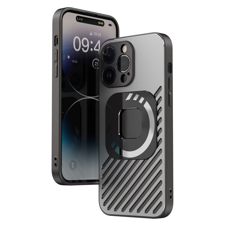 R-JUST SJ55 For iPhone 14 Pro Max Hollow Magnetic Phone Case TPU+PC+Metal Drop-proof Back Cover Compatible with MagSafe - Black