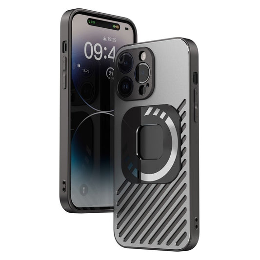 R-JUST SJ55 For iPhone 14 Pro Max Hollow Magnetic Phone Case TPU+PC+Metal Drop-proof Back Cover Compatible with MagSafe - Black