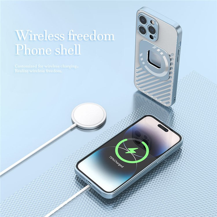R-JUST SJ55 For iPhone 14 Pro Max Hollow Magnetic Phone Case TPU+PC+Metal Drop-proof Back Cover Compatible with MagSafe - Black