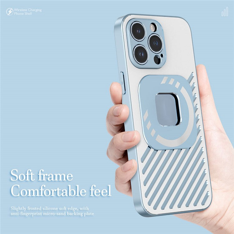 R-JUST SJ55 For iPhone 14 Pro Max Hollow Magnetic Phone Case TPU+PC+Metal Drop-proof Back Cover Compatible with MagSafe - Black