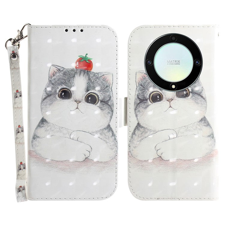 Anti-drop Phone Cover for Honor X40 5G / X9a 5G / Magic5 Lite 5G , Folio Flip Wallet Phone Case with Strap -  Cute Cat
