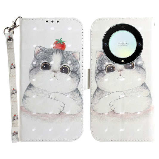 Anti-drop Phone Cover for Honor X40 5G / X9a 5G / Magic5 Lite 5G , Folio Flip Wallet Phone Case with Strap -  Cute Cat