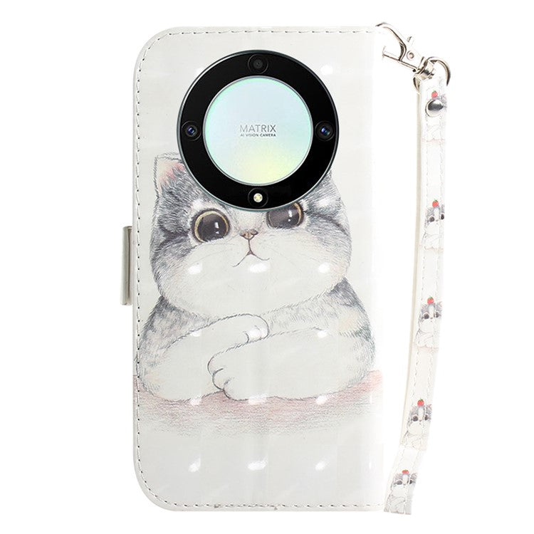 Anti-drop Phone Cover for Honor X40 5G / X9a 5G / Magic5 Lite 5G , Folio Flip Wallet Phone Case with Strap -  Cute Cat