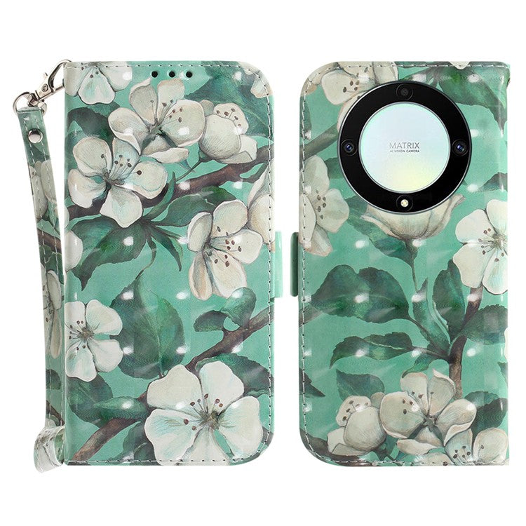 Anti-drop Phone Cover for Honor X40 5G / X9a 5G / Magic5 Lite 5G , Folio Flip Wallet Phone Case with Strap -  Watercolor Flowers
