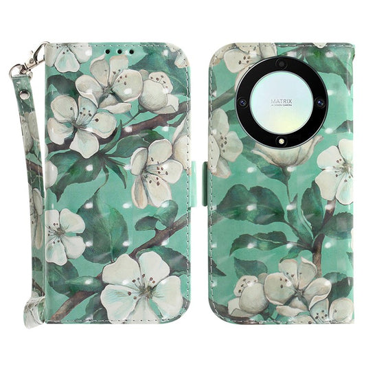 Anti-drop Phone Cover for Honor X40 5G / X9a 5G / Magic5 Lite 5G , Folio Flip Wallet Phone Case with Strap -  Watercolor Flowers