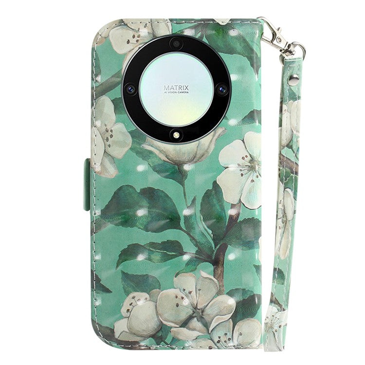 Anti-drop Phone Cover for Honor X40 5G / X9a 5G / Magic5 Lite 5G , Folio Flip Wallet Phone Case with Strap -  Watercolor Flowers