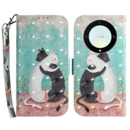 Anti-drop Phone Cover for Honor X40 5G / X9a 5G / Magic5 Lite 5G , Folio Flip Wallet Phone Case with Strap -  Two Cats