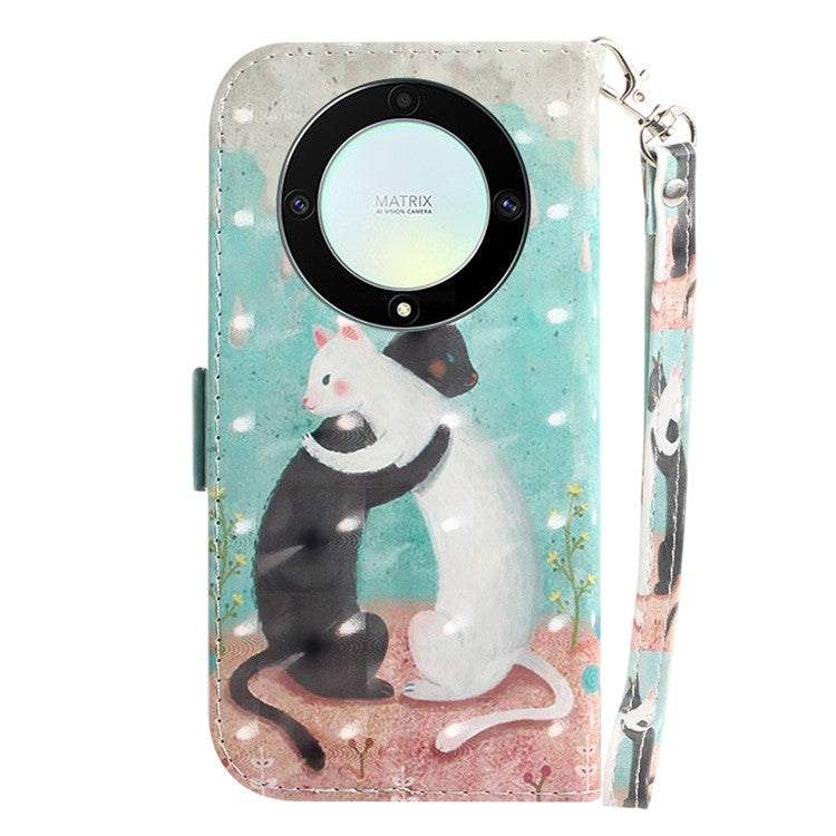 Anti-drop Phone Cover for Honor X40 5G / X9a 5G / Magic5 Lite 5G , Folio Flip Wallet Phone Case with Strap -  Two Cats