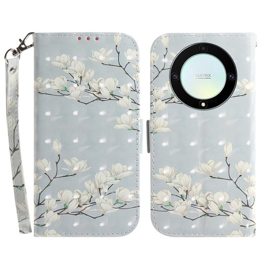 Anti-drop Phone Cover for Honor X40 5G / X9a 5G / Magic5 Lite 5G , Folio Flip Wallet Phone Case with Strap -  Magnolia