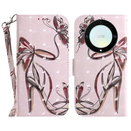 Anti-drop Phone Cover for Honor X40 5G / X9a 5G / Magic5 Lite 5G , Folio Flip Wallet Phone Case with Strap -  Butterfly High Heels