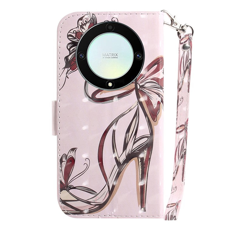 Anti-drop Phone Cover for Honor X40 5G / X9a 5G / Magic5 Lite 5G , Folio Flip Wallet Phone Case with Strap -  Butterfly High Heels