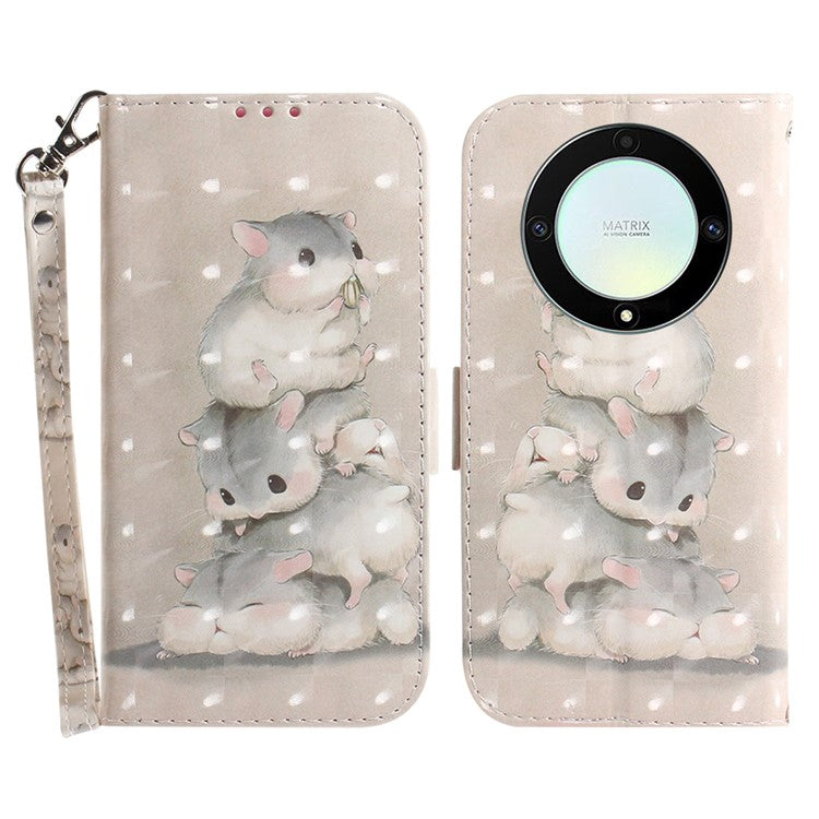 Anti-drop Phone Cover for Honor X40 5G / X9a 5G / Magic5 Lite 5G , Folio Flip Wallet Phone Case with Strap -  Stacking Squirrels