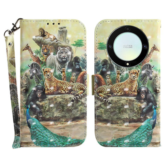 Anti-drop Phone Cover for Honor X40 5G / X9a 5G / Magic5 Lite 5G , Folio Flip Wallet Phone Case with Strap -  Animals