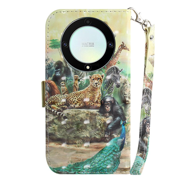 Anti-drop Phone Cover for Honor X40 5G / X9a 5G / Magic5 Lite 5G , Folio Flip Wallet Phone Case with Strap -  Animals