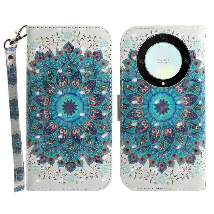Anti-drop Phone Cover for Honor X40 5G / X9a 5G / Magic5 Lite 5G , Folio Flip Wallet Phone Case with Strap -  Peacock Wreath