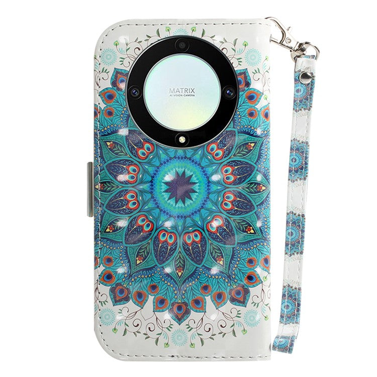 Anti-drop Phone Cover for Honor X40 5G / X9a 5G / Magic5 Lite 5G , Folio Flip Wallet Phone Case with Strap -  Peacock Wreath