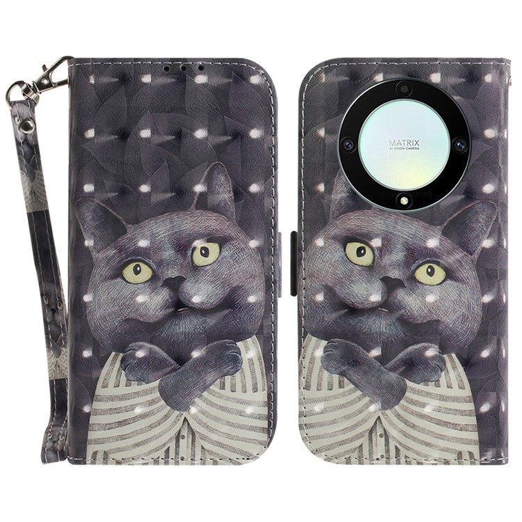 Anti-drop Phone Cover for Honor X40 5G / X9a 5G / Magic5 Lite 5G , Folio Flip Wallet Phone Case with Strap -  Embracing Cat
