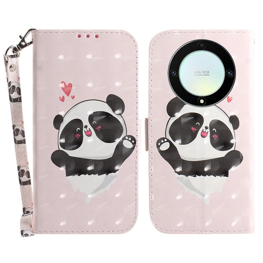 Anti-drop Phone Cover for Honor X40 5G / X9a 5G / Magic5 Lite 5G , Folio Flip Wallet Phone Case with Strap -  Love Heart Panda