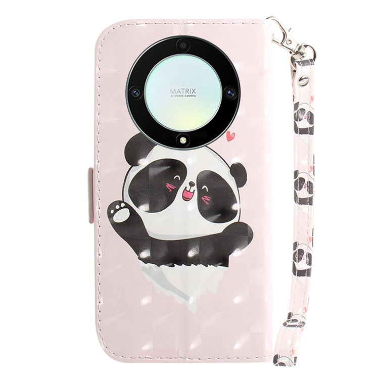 Anti-drop Phone Cover for Honor X40 5G / X9a 5G / Magic5 Lite 5G , Folio Flip Wallet Phone Case with Strap -  Love Heart Panda