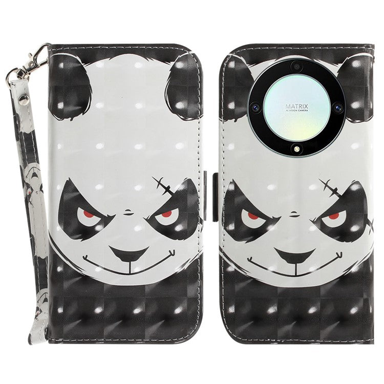 Anti-drop Phone Cover for Honor X40 5G / X9a 5G / Magic5 Lite 5G , Folio Flip Wallet Phone Case with Strap -  Angry Panda