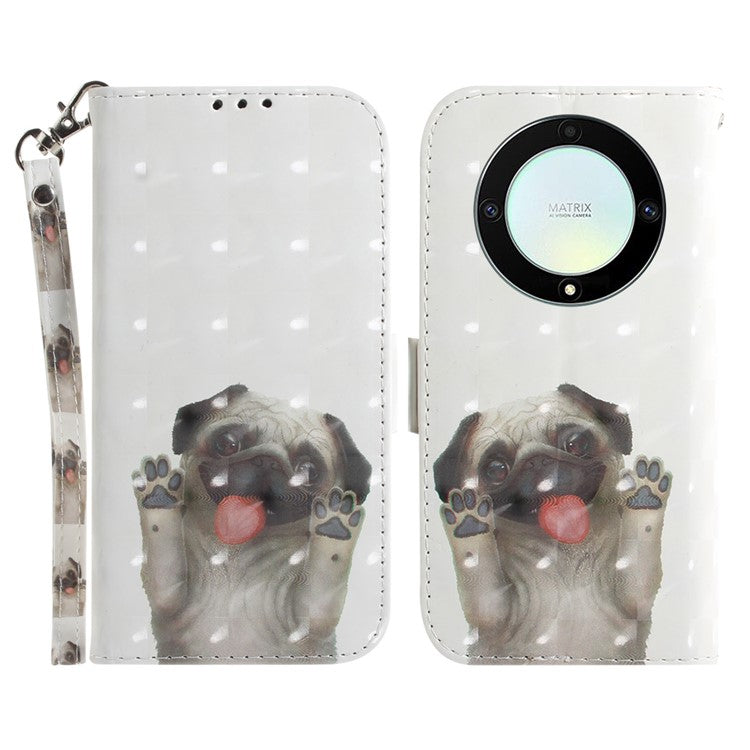 Anti-drop Phone Cover for Honor X40 5G / X9a 5G / Magic5 Lite 5G , Folio Flip Wallet Phone Case with Strap -  Pug