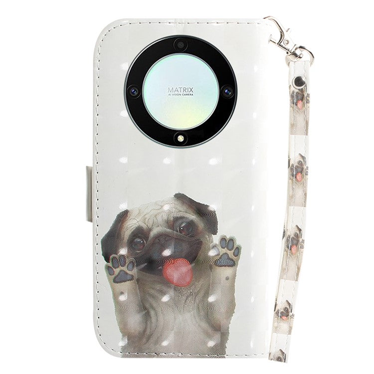 Anti-drop Phone Cover for Honor X40 5G / X9a 5G / Magic5 Lite 5G , Folio Flip Wallet Phone Case with Strap -  Pug