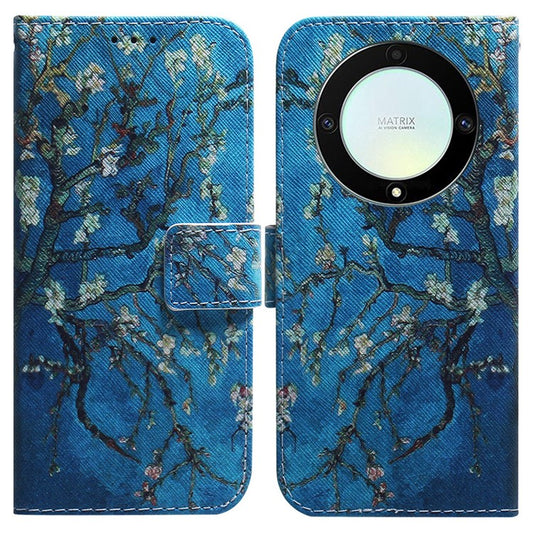 For Honor X40 5G / X9a 5G / Magic5 Lite 5G Pattern Printing Stand Cover Anti-drop PU Leather Wallet Phone Case - Apricot Flowers