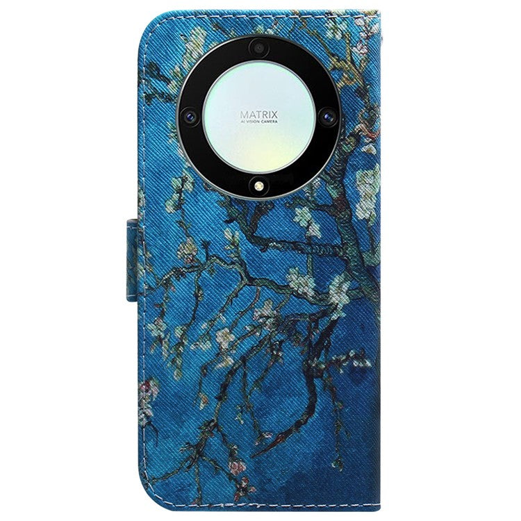 For Honor X40 5G / X9a 5G / Magic5 Lite 5G Pattern Printing Stand Cover Anti-drop PU Leather Wallet Phone Case - Apricot Flowers