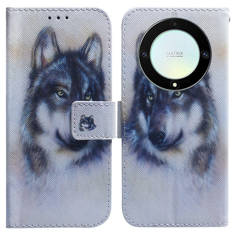 For Honor X40 5G / X9a 5G / Magic5 Lite 5G Pattern Printing Stand Cover Anti-drop PU Leather Wallet Phone Case - Wolf