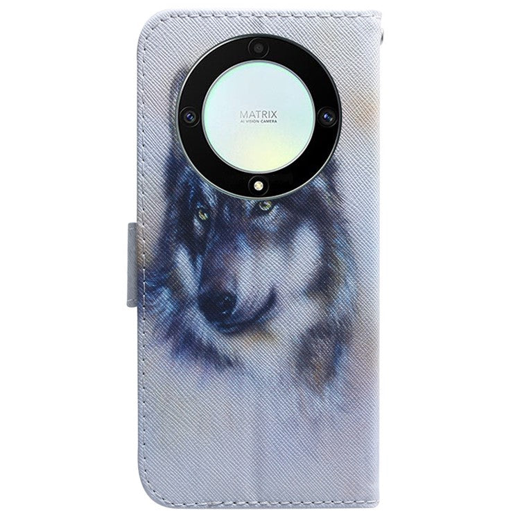 For Honor X40 5G / X9a 5G / Magic5 Lite 5G Pattern Printing Stand Cover Anti-drop PU Leather Wallet Phone Case - Wolf