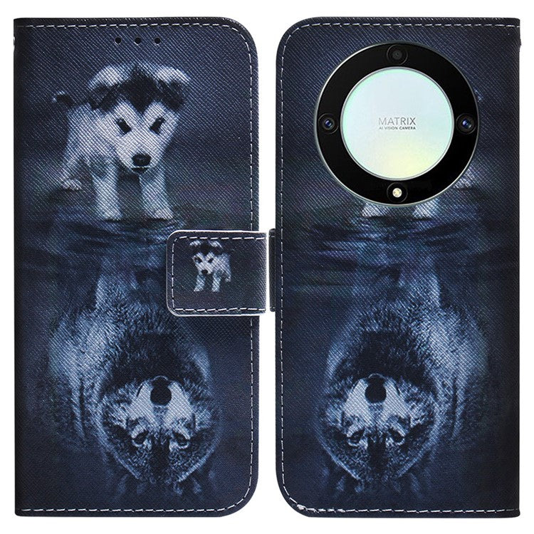 For Honor X40 5G / X9a 5G / Magic5 Lite 5G Pattern Printing Stand Cover Anti-drop PU Leather Wallet Phone Case - Dog and Wolf