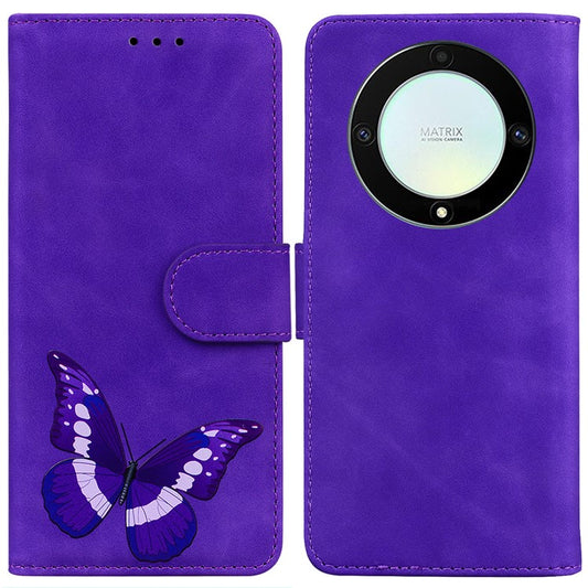 For Honor X40 5G / X9a 5G / Magic5 Lite 5G Butterfly Printing Full Protection Cover Leather Wallet Stand Phone Case - Purple