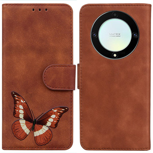 For Honor X40 5G / X9a 5G / Magic5 Lite 5G Butterfly Printing Full Protection Cover Leather Wallet Stand Phone Case - Brown