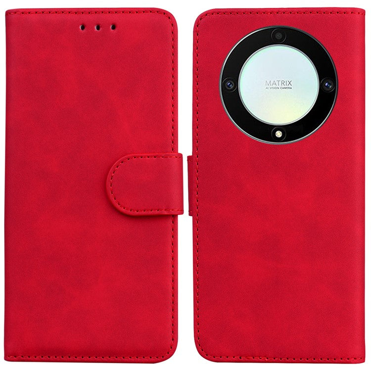 For Honor X40 5G / X9a 5G / Magic5 Lite 5G PU Leather Wallet Cover Solid Color Flip Stand Phone Case - Red